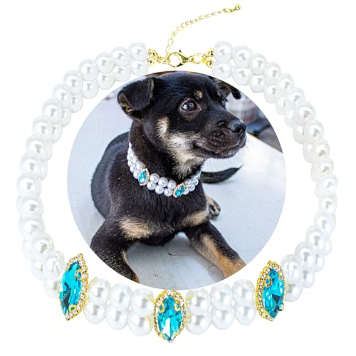 SM4BED Hundehalsband-Halskette mit 2-reihigen Perlen, blaue Strasssteine, verstellbar, glitzernder Diamant, doppellagig, Haustierschmuck für große Hunde, Größe XL, 43,2 cm SM4BED Hundehalsband-Halskette mit 2-reihigen Perlen, blaue Strasssteine, verstellbar, glitzernder Diamant, doppellagig, Haustierschmuck für große Hunde, Größe XL, 43,2 cm von SM4BED
