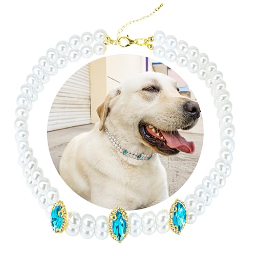 SM4BED Hundehalsband-Halskette mit 2-reihigen Perlen, blaue Strasssteine, verstellbar, glitzernder Diamant, doppellagig, Haustierschmuck für große Hunde, XXL, 50,5 cm SM4BED Hundehalsband-Halskette mit 2-reihigen Perlen, blaue Strasssteine, verstellbar, glitzernder Diamant, doppellagig, Haustierschmuck für große Hunde, XXL, 50,5 cm von SM4BED