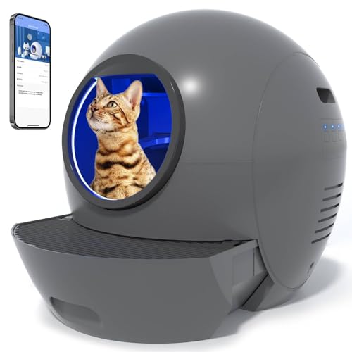 SMARTELF 【Selbstreinigende Katzentoilette】Extra große automatische Katzentoilette mit APP-Steuerung & sicherem Alarm & LED-Anzeige, Smart Health Monitor Katzentoiletten für mehrere Katzen [2024 von SMARTELF