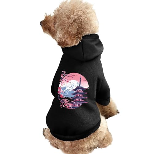 Fuji Mount Kirschblumen-Druck Haustier-Hunde-Kapuzenpullover, originelle Kleidung, Pullover-Sweatshirt für kleine Welpen und Katzen von SMAZDFXX