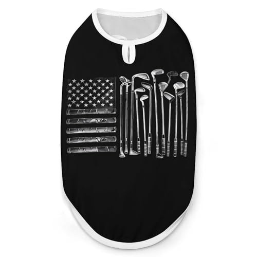 Golfschläger-Hundeshirts mit US-Flaggen-Aufdruck, Haustierkleidung, ärmelloses Tanktop für kleine Welpen und Katzen von SMAZDFXX