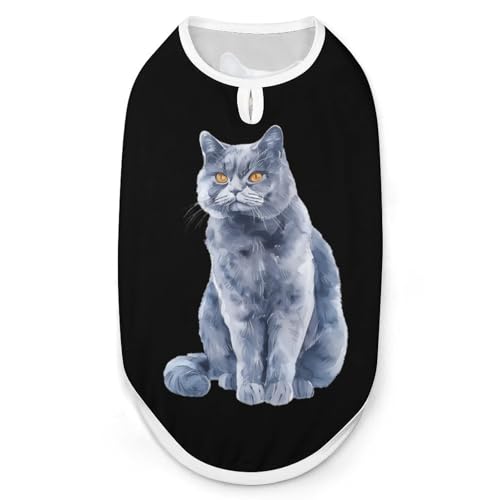 Hunde-Shirts mit Aquarell-Grau-Katzen-Print, Haustierkleidung, ärmelloses Tanktop für kleine Welpen und Katzen von SMAZDFXX