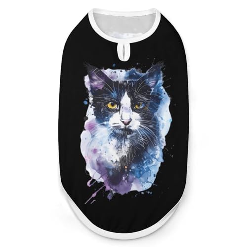 Hunde-Shirts mit Aquarell-Katzen-Print, Haustierkleidung, ärmelloses Tanktop für kleine Welpen und Katzen von SMAZDFXX