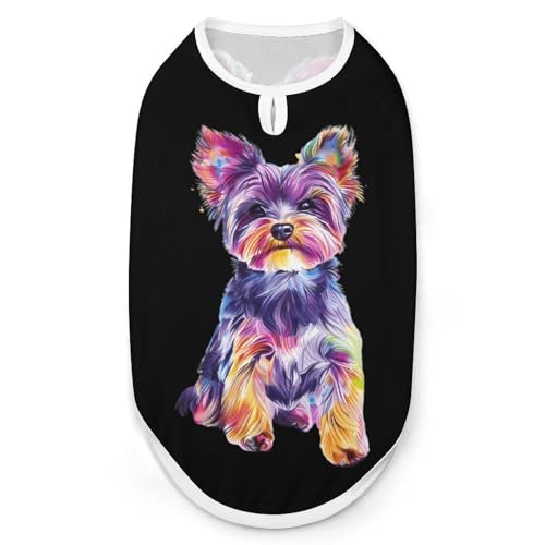 Hunde-Shirts mit Aquarell-Welpen-Yorkshire-Terrier-Hundedruck, Haustierkleidung, ärmelloses Tanktop für kleine Welpen und Katzen von SMAZDFXX