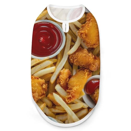Hunde-Shirts mit Aufdruck „Fried Chicken French Fries – Haustierkleidung – ärmelloses Tanktop für kleine Welpen und Katzen von SMAZDFXX