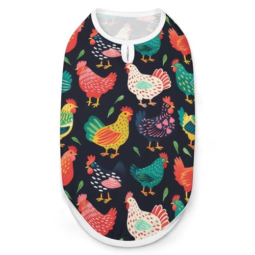 Hunde-Shirts mit Buntem Hens-Aufdruck, ärmelloses Tanktop für kleine Welpen und Katzen von SMAZDFXX