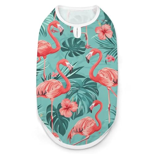 Hunde-Shirts mit Flamingo- und tropischem Blätter-Aufdruck, Haustierkleidung, ärmelloses Tanktop für kleine Welpen und Katzen von SMAZDFXX