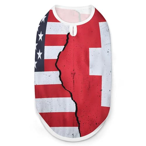 Hunde-Shirts mit USA- und Schweiz-Flaggendruck, ärmelloses Tanktop für kleine Welpen und Katzen Hunde-Shirts mit USA- und Schweiz-Flaggendruck, ärmelloses Tanktop für kleine Welpen und Katzen von SMAZDFXX