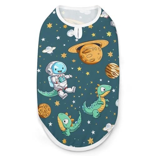 Hunde-Shirts mit niedlichem Dinosaurier-Astronauten-Aufdruck, ärmelloses Tanktop für kleine Welpen und Katzen von SMAZDFXX