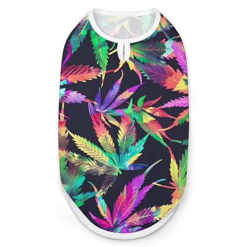 Hunde-Shirts mit psychedelischem Weed-Print, Haustierkleidung, ärmelloses Tanktop für kleine Welpen und Katzen von SMAZDFXX