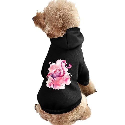 Kapuzenpullover für Hunde mit Flamingo- und Schmetterlings-Aquarelldruck, originelle Kleidung, Pullover-Sweatshirt für kleine Welpen und Katzen von SMAZDFXX