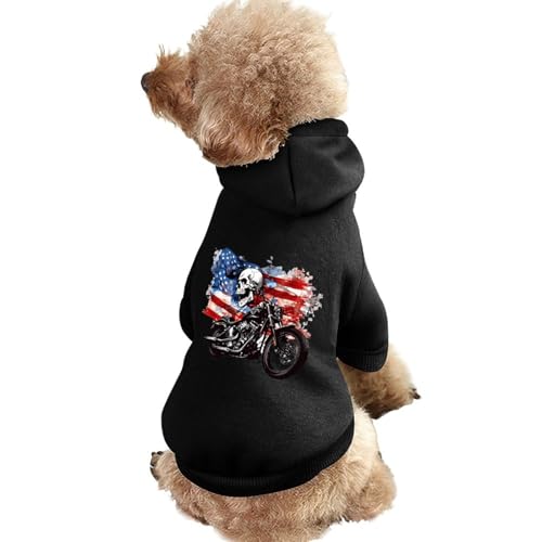 Kapuzenpullover für Hunde mit Totenkopf-Motorrad-Motiv und US-Flagge, originelle Kleidung, Pullover-Sweatshirt für kleine Welpen und Katzen von SMAZDFXX