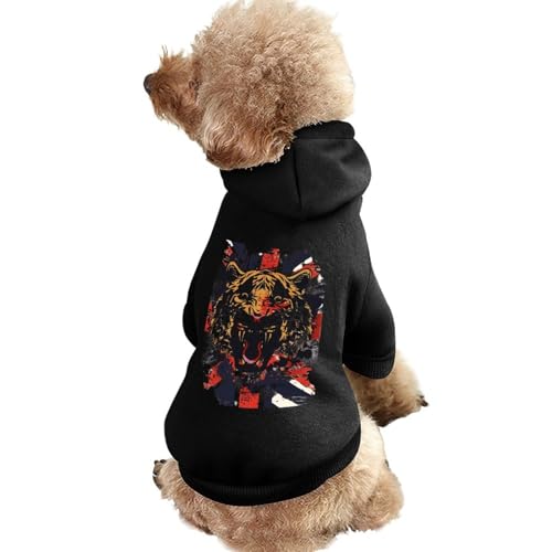 Kapuzenpullover für Hunde mit britischer Flagge und Tiger-Print, originelle Kleidung, Pullover-Sweatshirt für kleine Welpen und Katzen von SMAZDFXX