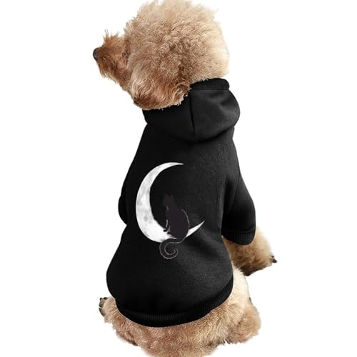Kapuzenpullover für Hunde mit schwarzem Katzen- und Mond-Print, originelle Kleidung, Pullover-Sweatshirt für kleine Welpen und Katzen von SMAZDFXX