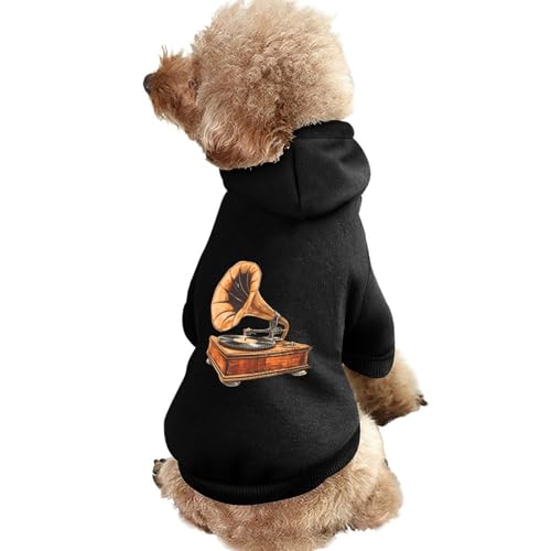 Klassischer Hunde-Kapuzenpullover mit Holz-Plattenspieler-Aufdruck, originelle Kleidung, Pullover-Sweatshirt für kleine Welpen und Katzen von SMAZDFXX