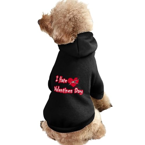 Lustiger Hunde-Kapuzenpullover mit Aufschrift „I Hate Valentine's Day, Haustierkostüm, Sweatshirt für kleine, mittelgroße und große Welpen, Katzenkleidung von SMAZDFXX