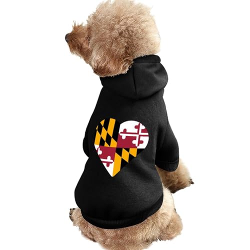 Lustiger Hunde-Kapuzenpullover mit Maryland-Flagge und Herzmotiv, Haustierkostüm, Sweatshirt für kleine, mittelgroße und große Welpen, Katzenkleidung von SMAZDFXX