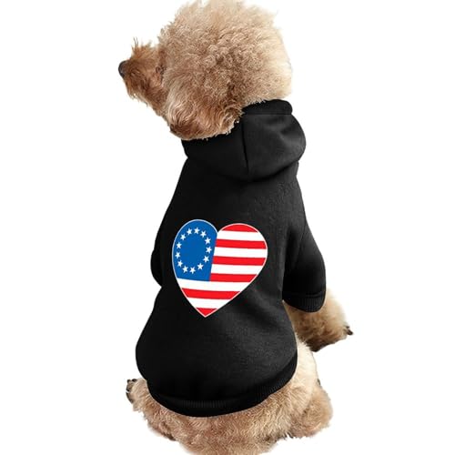 Lustiger Hunde-Kapuzenpullover mit amerikanischer US-Flagge und Herzmotiv, Haustierkostüm, Sweatshirt für kleine, mittelgroße und große Welpen, Katzenkleidung von SMAZDFXX
