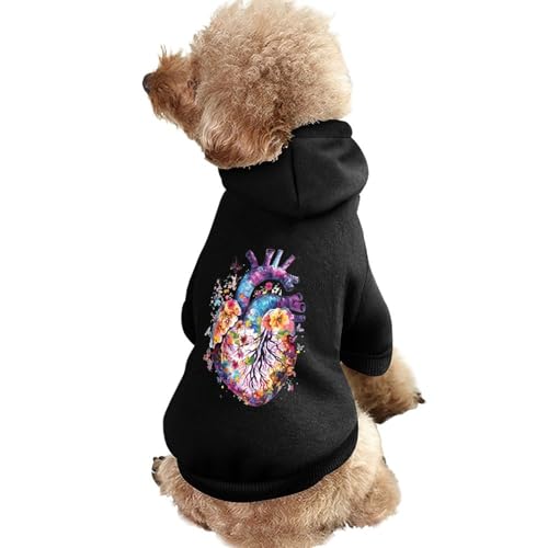 Lustiger Hunde-Kapuzenpullover mit anatomischem Herz und Blumenmuster, Haustierkostüm, Sweatshirt für kleine, mittelgroße und große Welpen, Katzenkleidung von SMAZDFXX