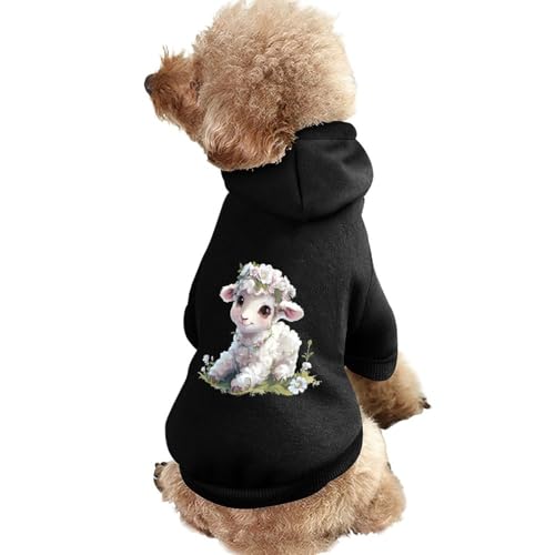 Niedlicher Kapuzenpullover für Hunde mit Lamm-Blumen-Print, originelle Kleidung, Pullover-Sweatshirt für kleine Welpen und Katzen von SMAZDFXX