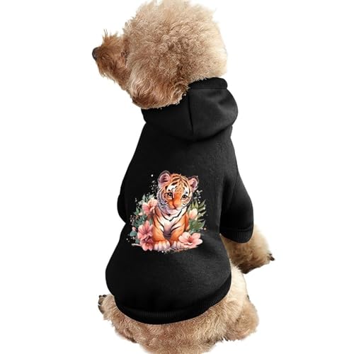 Niedlicher Kapuzenpullover für Hunde mit Tiger-Blumen-Print, originelle Kleidung, Pullover-Sweatshirt für kleine Welpen und Katzen von SMAZDFXX