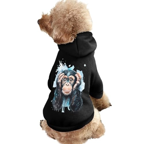 Niedlicher Kapuzenpullover mit Schimpansen-Aquarelldruck für Hunde, originelle Kleidung, Pullover-Sweatshirt für kleine Welpen und Katzen von SMAZDFXX