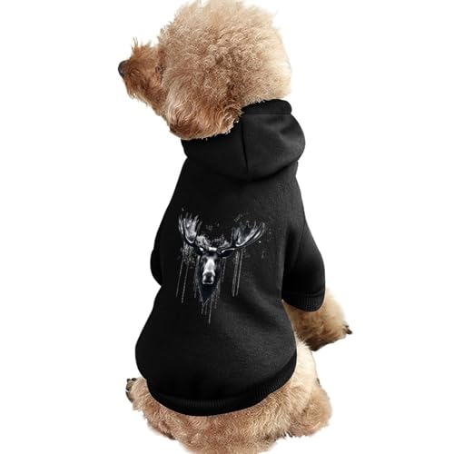 Schwarz-weißer Elchkopf, lustiger Hunde-Kapuzenpullover, Haustierkostüm, Sweatshirt für kleine, mittelgroße und große Welpen, Katzenkleidung von SMAZDFXX
