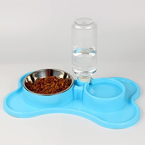 SMCOOL Automatische Pet-Feeder, automatischer Katzen-Trinkbrunnen, Edelstahl-Bowl-Feeder für Hunde, Dual-Zweck-Schüssel für Wasser- und Diät-Haustiere Blue von SMCOOL