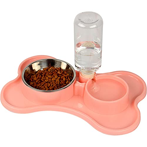 SMCOOL Automatische Pet-Feeder, automatischer Katzen-Trinkbrunnen, Edelstahl-Bowl-Feeder für Hunde, Dual-Zweck-Schüssel für Wasser- und Diät-Haustiere Pink von SMCOOL