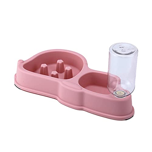 SMCOOL Automatische Zwei-in-One-Wasserspender-Zuführer, Slow Food-Schüssel für Katzen und Hunde, Dual-Use-Schüssel für Haustiergewässer und Anti-Chocing-Schüssel Pink von SMCOOL