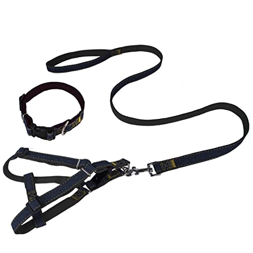 Sarekung Denim Haustier Hunde Halsband Harness Leash Set für Welpen Hund Katze, verstellbare Hunde Geschirr Weste Halsband Blei von Jlwiy