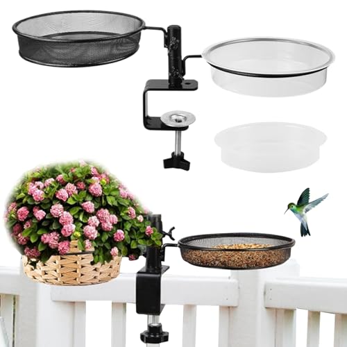 Balkon Bird-Feeder 360 ° Rotatable 2-Layer Deck Vogelhändler Hochleistungsmetallzaun abnehmbares Bad und für maximales 2-Zoll-Geländer von SMELEYOU