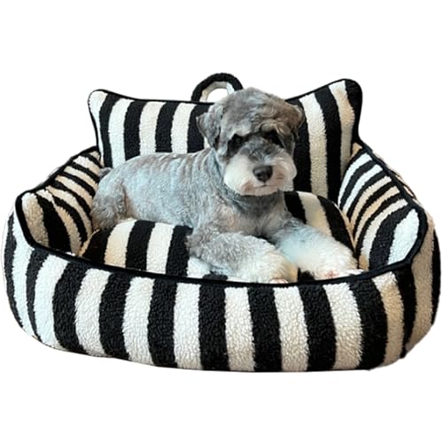 Hundesofa Bett Haustiersofa gestreiftes thermisches weiches nicht rutscher Boden Reißverschluss abnehmbarer Katzenhund-Couch mit hebenswaschbarem Winter-hautfreundlichen Haustiersofa, Schwarzweiß von SMELEYOU