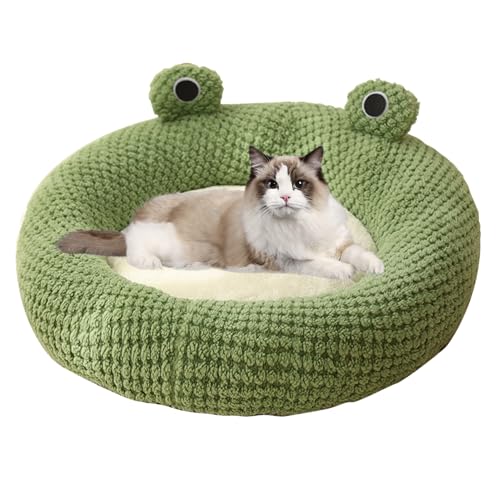 SMELEYOU Katzen Donut Bett Frosch KäTzchen Bett Lang PlüSch Winter Herbst Thermisch Niedlich Cartoon rutschfest Haustierbett Abnehmbarer Einsatz Weiches FeuchtigkeitsbestäNdiges Katzenbett Rund von SMELEYOU