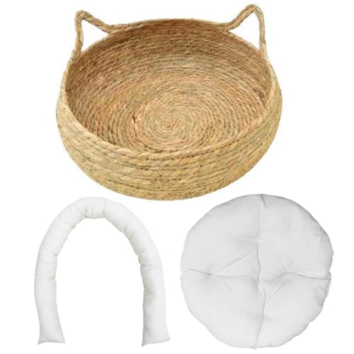 SMELEYOU Katzendonut-Bett Korbkatze für Innenkatzen 17x6 Zoll 2-in-1 gewebte Katzenkörbe Bett mit weicher Kissen kratzfestes Kätzchen Bett gemütlich runde Korbkatze L. L. SMELEYOU Katzendonut-Bett Korbkatze für Innenkatzen 17x6 Zoll 2-in-1 gewebte Katzenkörbe Bett mit weicher Kissen kratzfestes Kätzchen Bett gemütlich runde Korbkatze L. L. von SMELEYOU