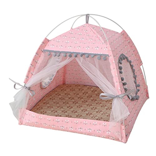 SMELEYOU Katzenzelt Hundezelt Hund Teepe Haustierbett Zelt tragbare Klappkämme Kätzchen Bett Hund Sonne Schutz Hunde Haus Hunde Schatten Zelt Höhle für Haustier unter 5 kg rosa l-l von SMELEYOU
