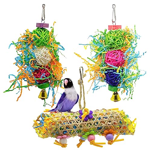 SMELEYOU Vögel Spielzeug, 3pcs Vogelspielzeug Parrot Kauspielzeug kreatives Cockatiel Spielzeug lustige Laubgussspielzeug (zufällige Farbe) von SMELEYOU