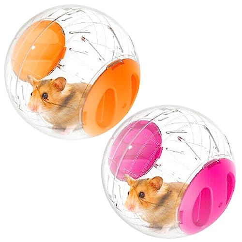 Übungsräder, 2pcs Hamsterkugel, 12 cm transparentes Plastikhamster Trainingskugel für Kleintiere, die Linderleiter lindert und die Aktivität Pink Orange erhöht von SMELEYOU
