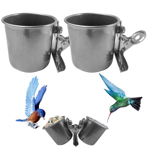 Vogelschalen für Käfig 2 PCS Edelstahl Vogel Lebensmittelschüssel 2x4in Wasserschale mit Clip -glatt rostbeständiger Käfigfutter für Barsch von SMELEYOU