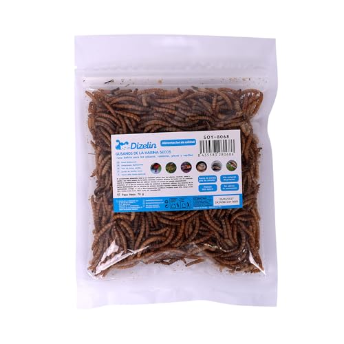 Getrocknete Mehlwürmer, natürlich, reich an Protein, Snack, getrocknet, hohe Energie, Quelle für essentielle Nährstoffe, Omega, für Geflügel, Hühner, Hühner, Reptilien, Nager (70 g) von SMELL & SMILE