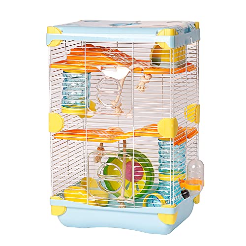 Käfig für Hamster, Roborowski, Käfig für Hamster, 27.7 * 20.5 * 42.5cm, 2 Etagen, mit Rad, Tränke, Blau von SMELL & SMILE