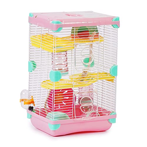 Käfig für Hamster, Roborowski, Käfig für Hamster, 27.7 * 20.5 * 42.5cm, 2 Etagen, mit Rad, Trinknapf (Rosa) von SMELL & SMILE