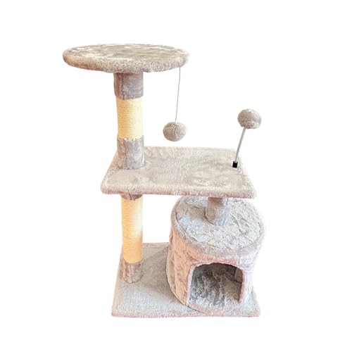 Kratzbaum für Katzen, mit mehreren Ebenen, hohe Plattformen, Sisal-Kratzbaum, Ruhehaus und Spielzeug, zum Aufhängen, stabil für Katzen (Hellgrau, 82 x 30 x 49 cm) von SMELL & SMILE