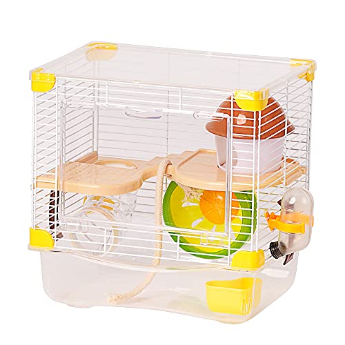 Roborowski Hamsterkäfig, 27 x 21 x 27 cm, kleine Hamstertränke, Futternapf, Gelb von SMELL & SMILE