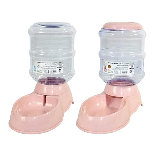 Spender für Katzen und Hunde, 3,5 l x 2 Stück, Wasserspender für Haustiere, Tränke und Futterspender für Futter und Wasser (Rosa) von SMELL & SMILE