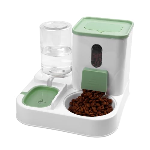 Spenderset für Katzen und Hunde, Wasserspender für Haustiere, Tränke und Futternapf, Futter- und Wasserspender, 2 Stück (KIT3473VERDE) von SMELL & SMILE