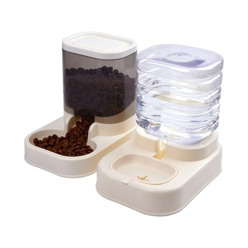 Spenderset für Katzen und Hunde, Wasserspender für Haustiere, Tränke und Futternapf, Futter- und Wasserspender, 2 Stück (KIT3475weiß) von SMELL & SMILE