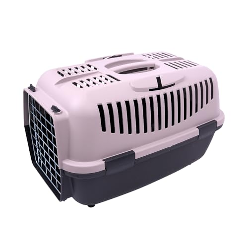 Transportbox für Haustiere, Reisen, Katzentransportbox für kleine Hunde, aus Kunststoff, mit klappbarem Griff (grau, 61 x 38 x 38 cm) von SMELL & SMILE