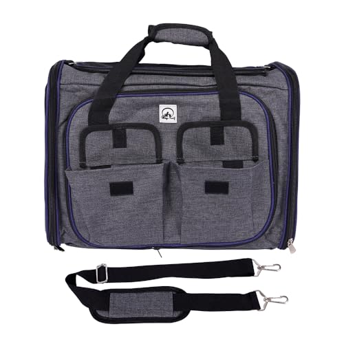 Transporttasche für Hund und Katze, atmungsaktiv, für Reisen, Belüftung, Seitentaschen, zwei Türen mit Gurt für Auto (Grau, 28 x 33 x 42 cm) von SMELL & SMILE