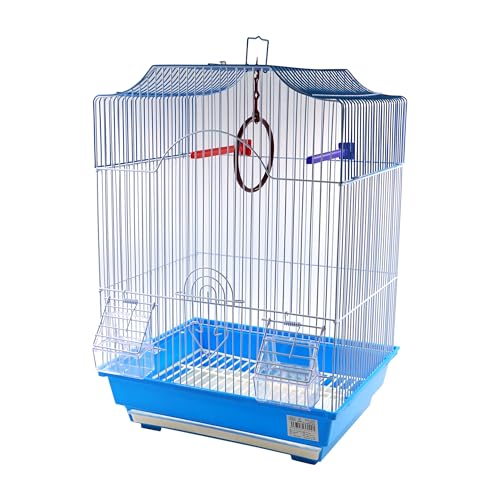 Vogelkäfig mit Futternäpfen, Stäben und Schaukeln, Vogelkäfig, 34,5 x 28 x 49,5 cm, Blau Vogelkäfig mit Futternäpfen, Stäben und Schaukeln, Vogelkäfig, 34,5 x 28 x 49,5 cm, Blau von SMELL & SMILE